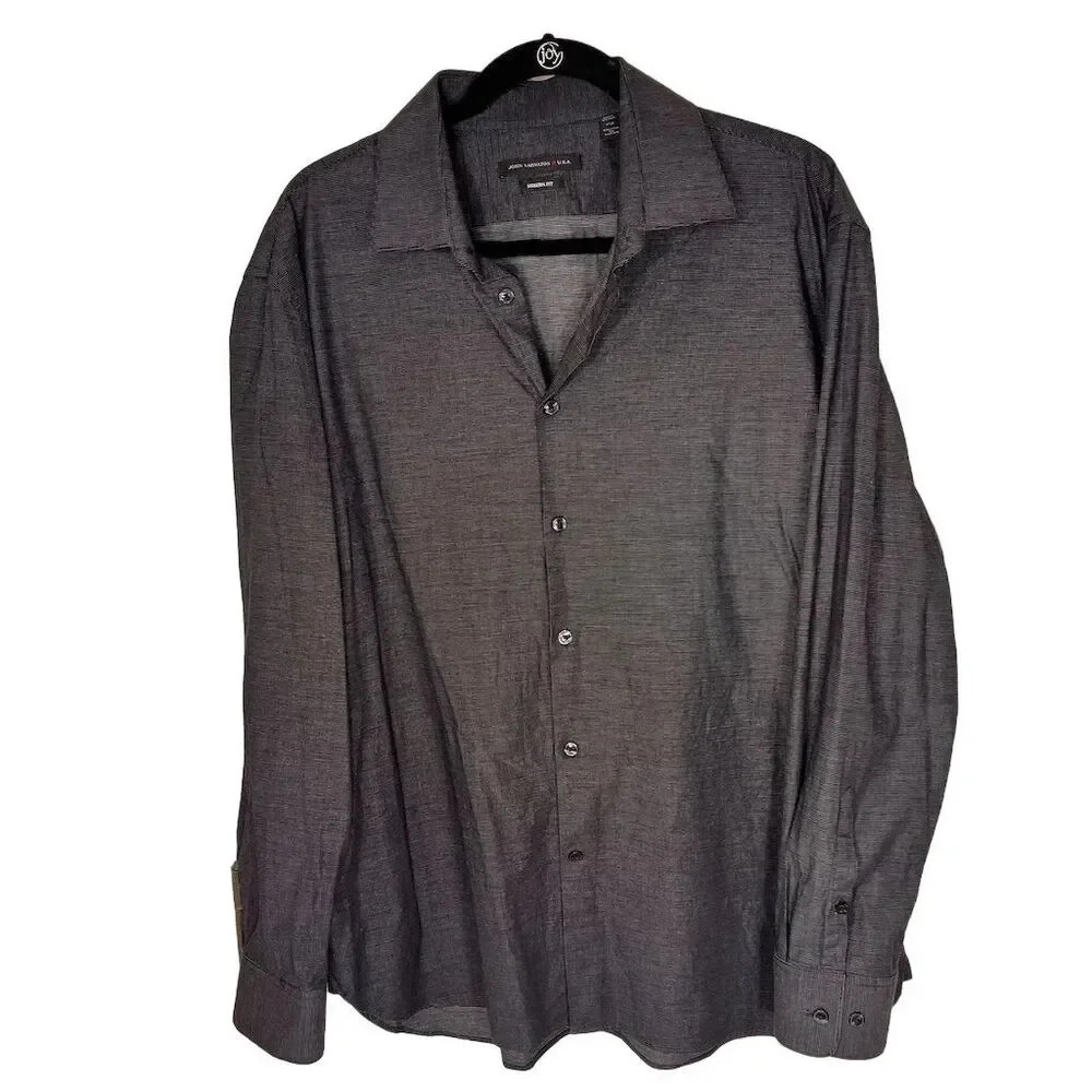 John Varvatos Men's Gray Long Sleeve Button-Up Dress Shirt 17.5"‎
